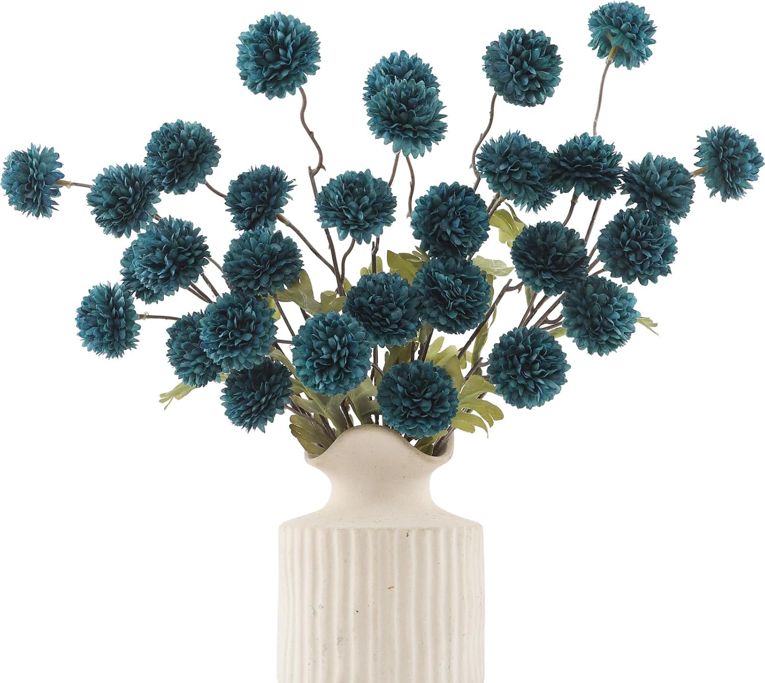 DuHouse 6pcs Artificial Flowers Faux Silk Pompon Mum,Silk Small Mini Chrysanthemum Ball with Stems for DIY Bouquets Centerpieces Vase Home Table Kitchen Decorations(Peacock Blue)