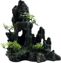 Large and Tall Fish Tank Decorations Aquarium Mountain View Stone Decorations Resin Rock Aquascaping with Hiding Cave, Fish Tank Accessories Aquarium Ornaments with Small Plants (B)