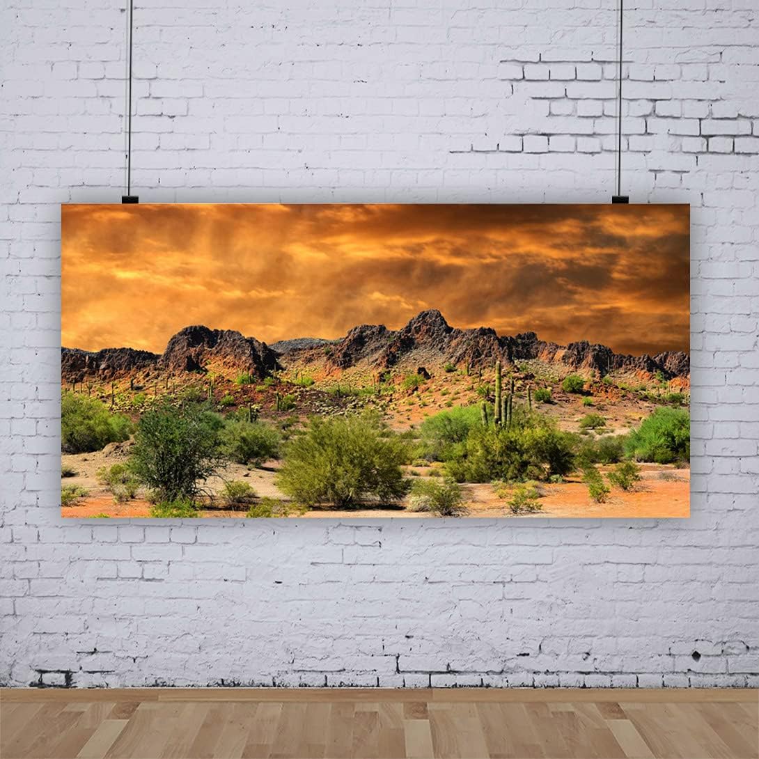 Laeacco 20x10ft Dusk Desolate Desert Backdrop Weathered Mountains Scenic Backdrop Natural Landscape Sunset Glow Cactuses Wedding Photo Studio Stage Perfomance Wallpaper Portrait Shoot Booth Props