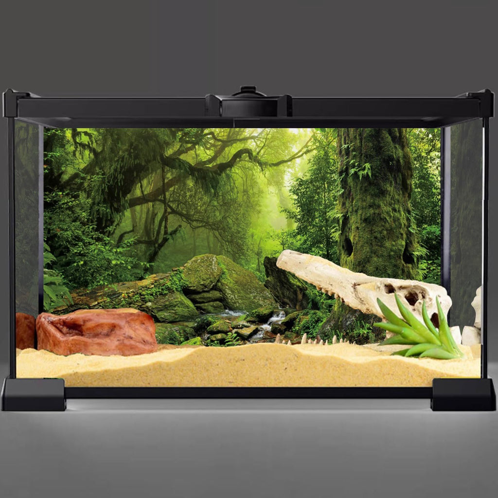 AWERT Tropical Forest Terrarium Background Stream Green Huge Tree Reptile Habitat Background Foggy Rainforest Aquarium Background 72x18 inches Durable Polyester Background