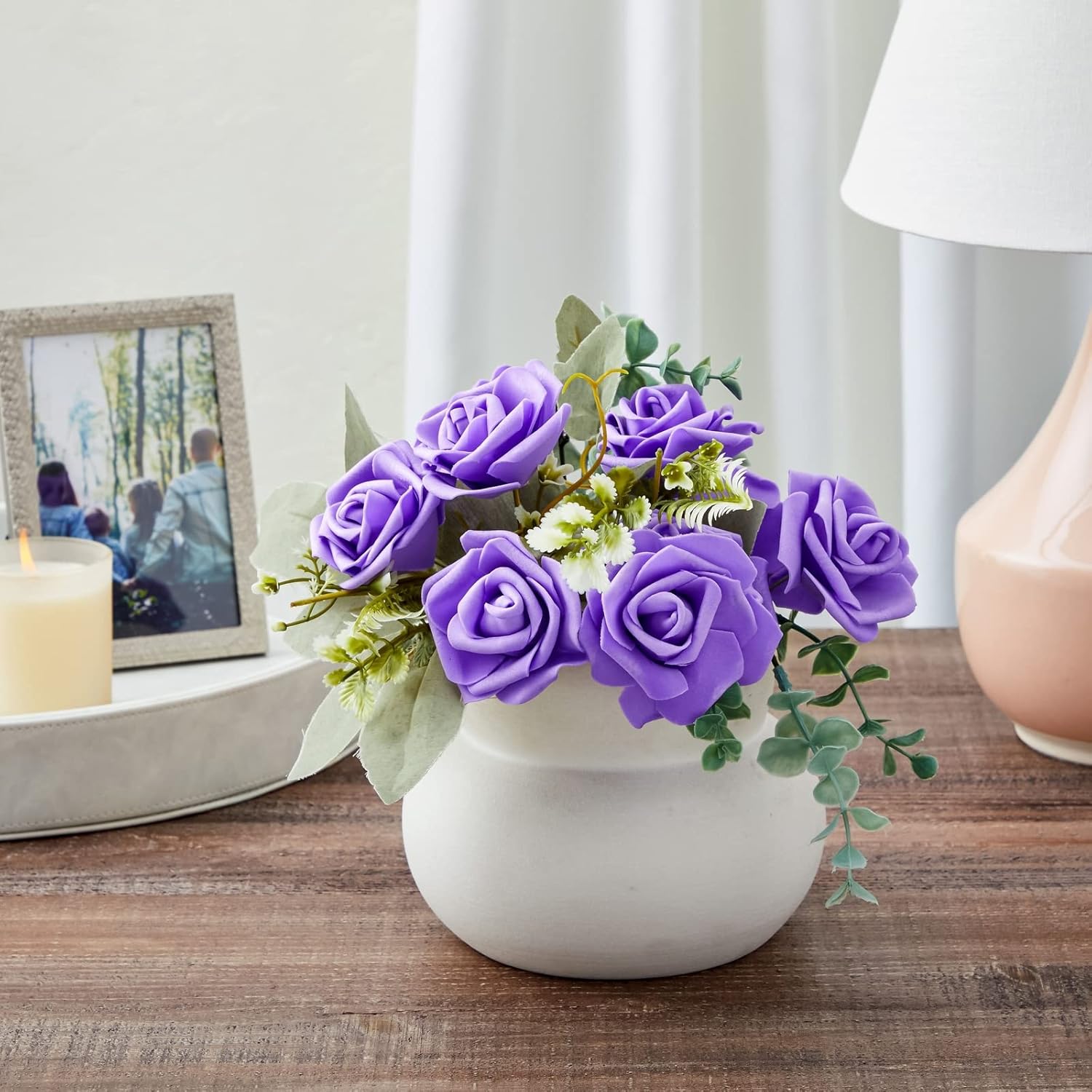 Juvale Stemless Artificial Roses - Durable Plastic Roses for Wedding Decor - for Centerpiece Table Decorations - Realistic Artificial Flowers for Maintenance-Free Use - Purple, Pack of 100