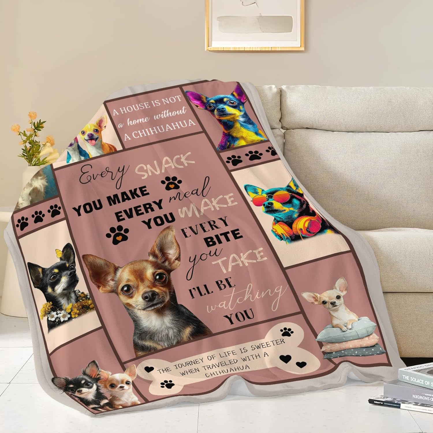 Chihuahua Throw Blanket Chihuahua Puppy Stuff Gifts for Dog Lover Kids Girls Boys Adults Women Men Soft Cozy Warm Plush Fluffy Fuzzy Fleece Blanket Decor 60''X80''