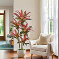Artificial Dracaena Tree 5ft(60in) Tall Large Faux Silk Plants with Realistic Trunks and Red Leaves, Fake Floor Potted Artificial Plants for Home Office Indoor Decor (5feet,1Pack)