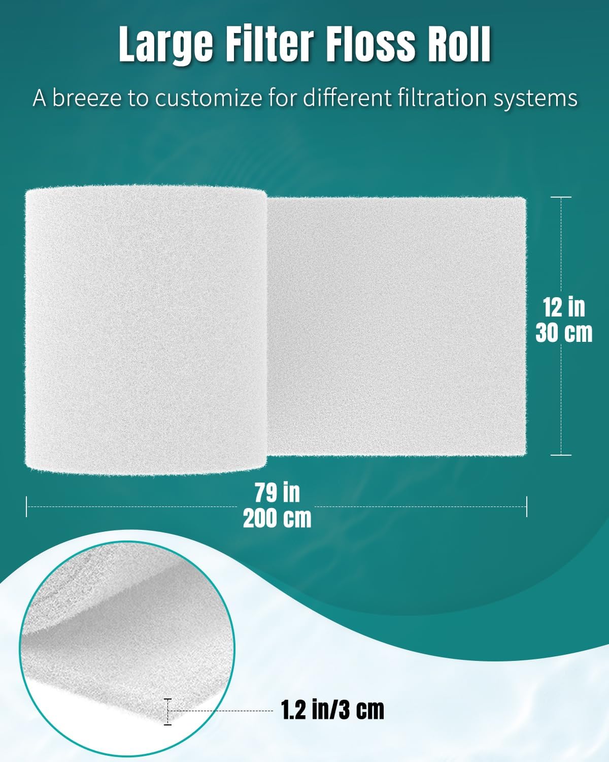 Pawfly 79 x 12 Inch White Cuttable Aquarium Filter Pad, 2 Inch Thick High Density Filter Media Roll for Freshwater Saltwater Fish Tanks & Small Ponds, Aquarium Filter Floss Roll for Fish Tank Filters