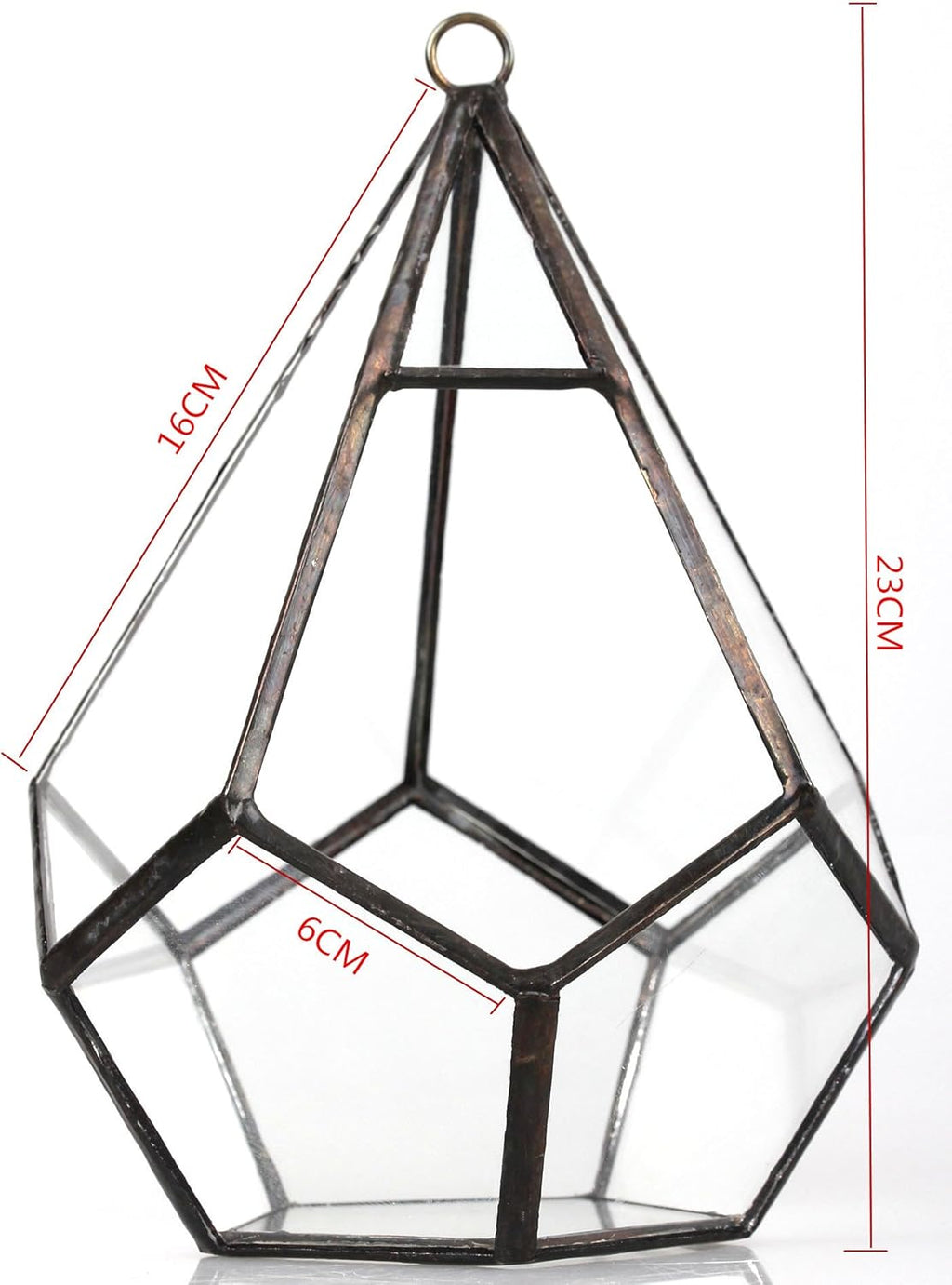 NCYP Hanging Glass Geometric Terrarium for Succulent - 6.8" x 6.8" x 8.6" Indoor Teardrop Shape Plants Planter, Tabletop Decorative Centerpiece, Black Container, Opening, Handmade (No Plants)