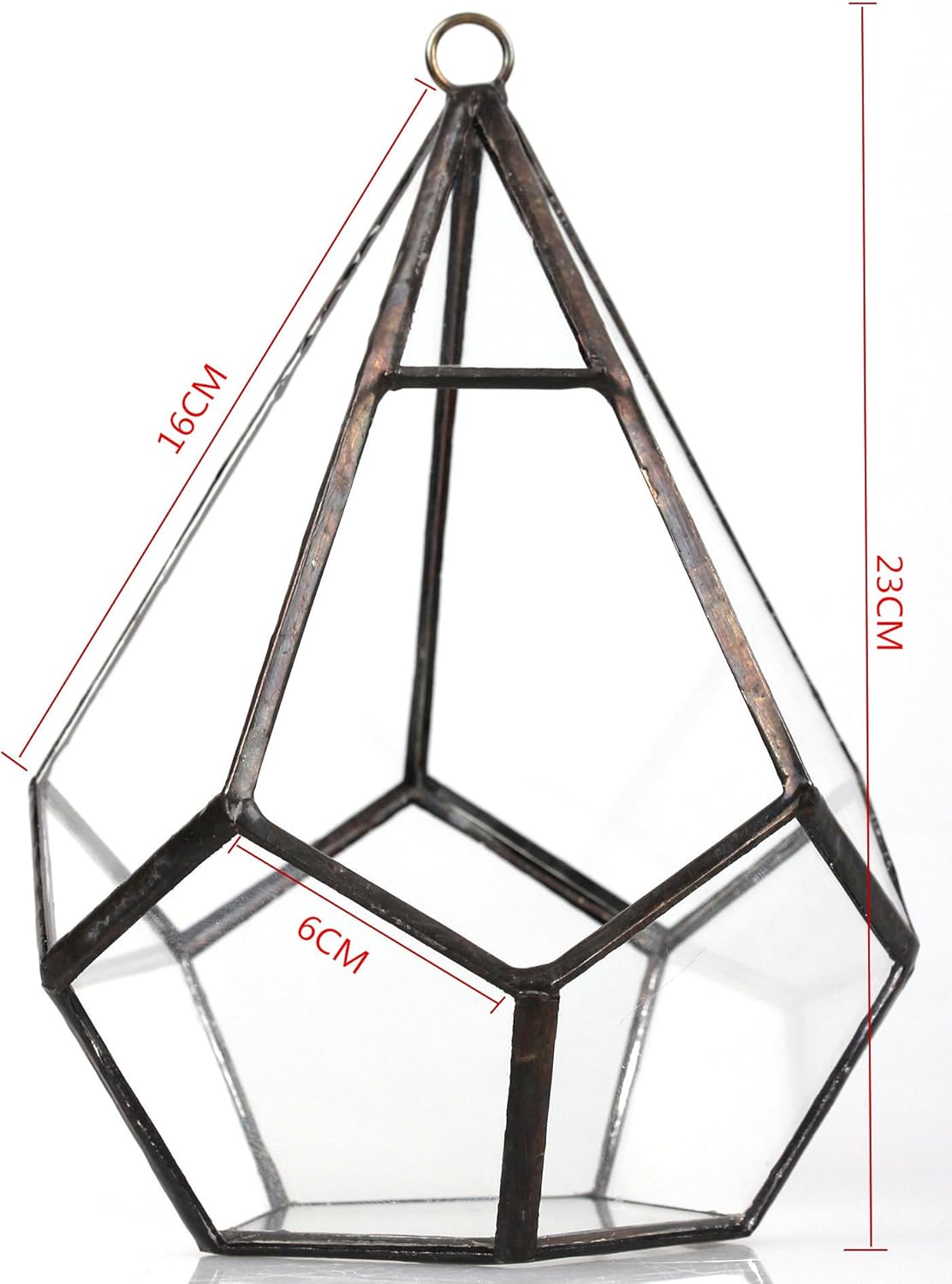 NCYP Hanging Glass Geometric Terrarium for Succulent - 6.8" x 6.8" x 8.6" Indoor Teardrop Shape Plants Planter, Tabletop Decorative Centerpiece, Black Container, Opening, Handmade (No Plants)