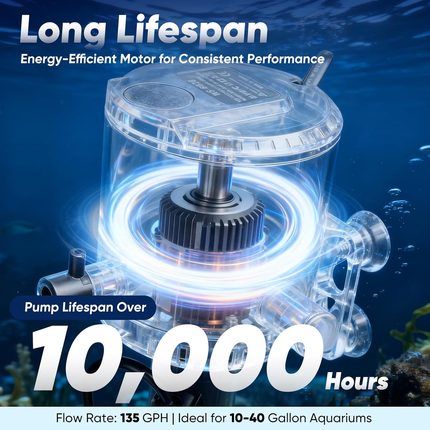 Aquarium Filter for 10–40 Gallon Tanks, 135 GPH Internal Pump, Sponge Filtration, Quiet Small Turtle Tank Filter