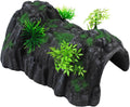 Fish Tank Hideout Cave Decor,Resin Rock Mountain Tunnel with Moss Plants Betta Cichlid Habitat Shelter for Aquarium Fish Tank Accessories 9.5 x 6 x 4 Inch
