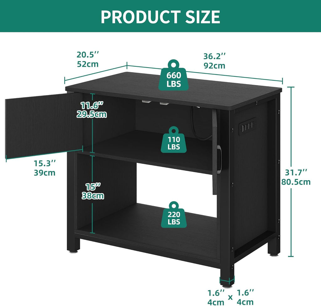 DWVO 40-50 Gallon Aquarium Stand with Power Outlets, Cabinet for Fish Tank Accessories Storage - Metal Frame Fish Tank Stand Suitable for Turtle Tank, Reptile Terrarium, 660LBS Capacity, Black
