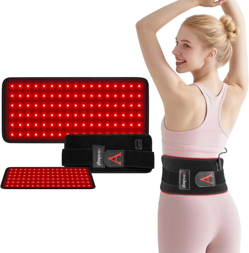Red Light Therapy for Body, 660nm 850nm 12.6" LED Wearable Infrared Red Light Therapy Belt Wrap Pad for Belly Back Waist Shoulder Knee Muscle Pain Relief with Controller Timer