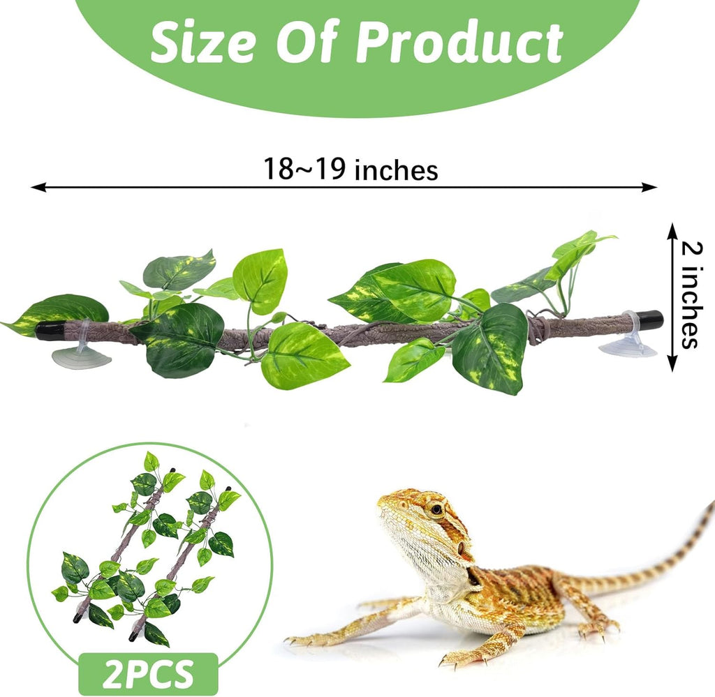 VCEPJH Reptile Climbing Branch Decor 2 Pcs Bendable Jungle Vine with Suction Cup Terrarium Plant Decoration for Gecko Bearded Dragons, Snake,Frogs, Chameleons Cage Accessories (S)