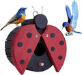 Bird Houses for Outside - Wooden Hanging Bird House - Ladybug-Shaped Birdhouse for Finches, wrens, Cardinals - Outdoors Bluebird Nesting Box - Cute Garden Decor for Wild Birds