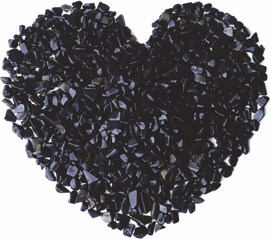 Black Obsidian Crystal Polished Gravel Quartz Stones 0.3-0.4" Pea Chips Stone Natural Crushed Tumbled Rocks Gem for Home Decoration Aquarium Small Tank Plants Vase Filler Landscape Ornament, 0.55 lbs