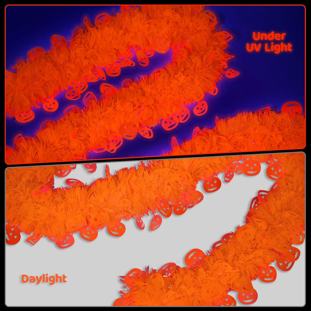 Mega-L Neon Halloween Party Decorations, 26ft Fluorescent Orange Pumpkin Garland Banner Glow in the Dark Party Supplies Cute Hanging Ceiling Decors for Birthday Home Wall Fence Porch Black Light Party