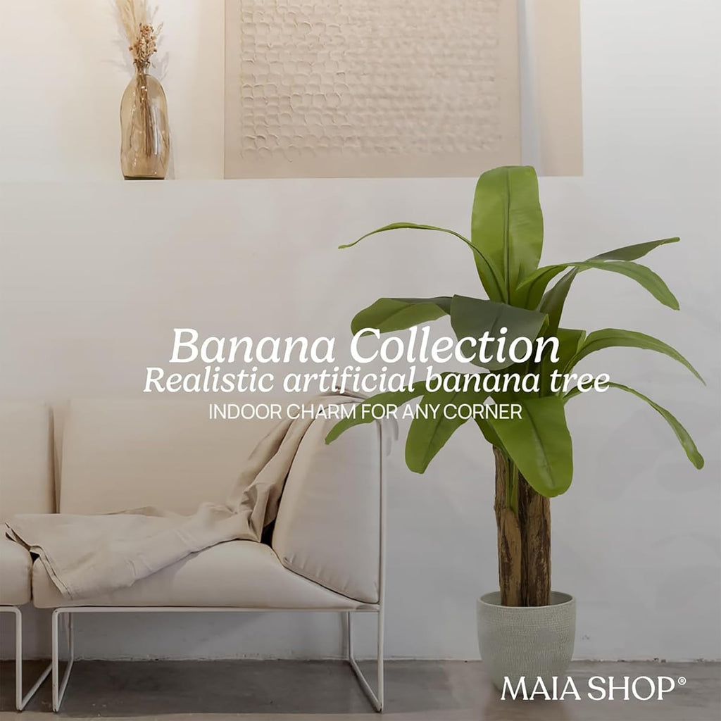 Maia Shop 4ft Artificial Banana Tree Plant for House, Apartment or Office – Realistic Fake Indoor Plants for Living Room, Kitchen, Bedroom, Entryway or Bathroom – Faux Greenery for Home Décor