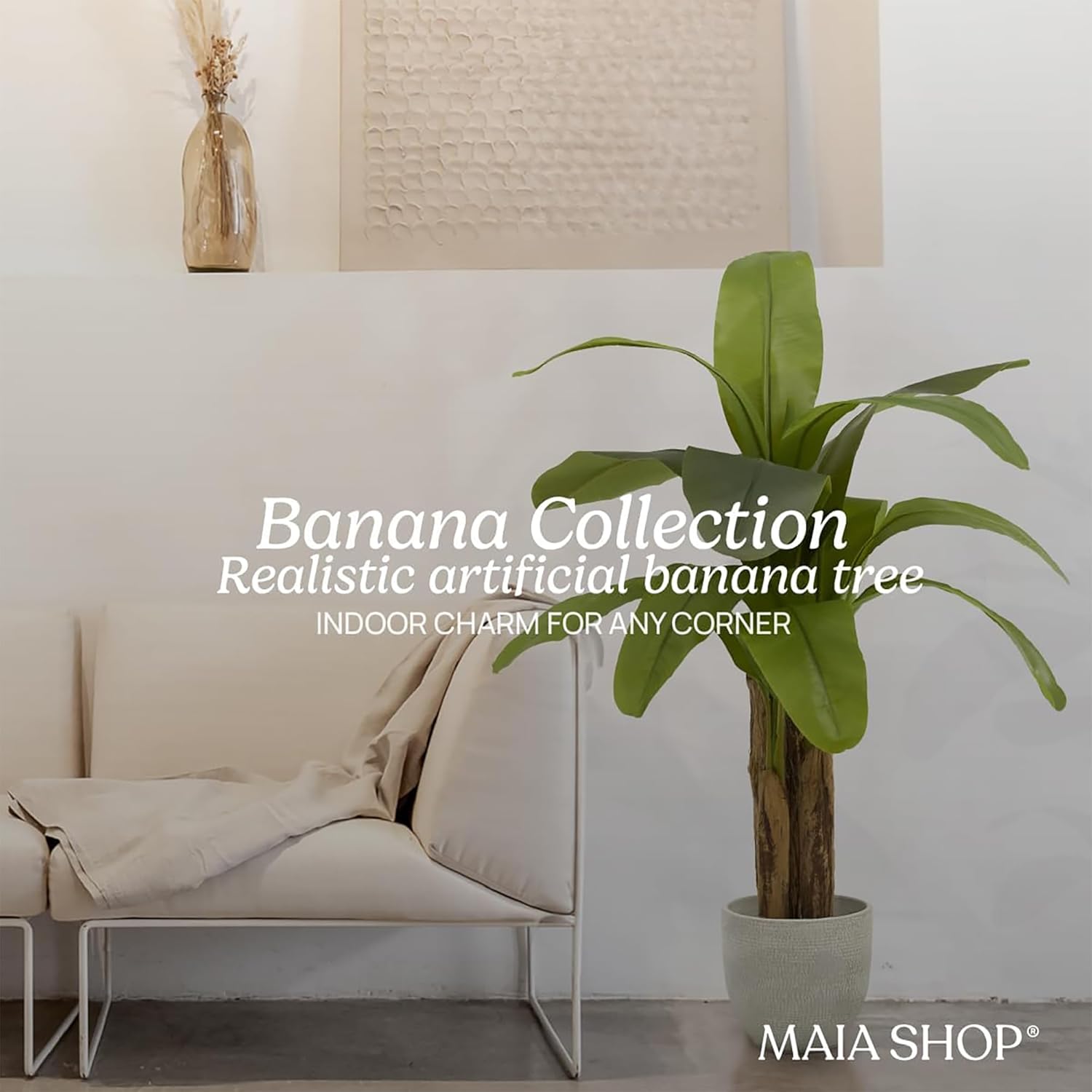 Maia Shop 4ft Artificial Banana Tree Plant for House, Apartment or Office – Realistic Fake Indoor Plants for Living Room, Kitchen, Bedroom, Entryway or Bathroom – Faux Greenery for Home Décor