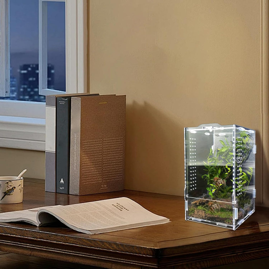 Jumping Spider Habitat Enclosure Spider Terrarium Transparent Amphibian Acrylic Enclosure Box for Spiders, Arthropods, Amphibians
