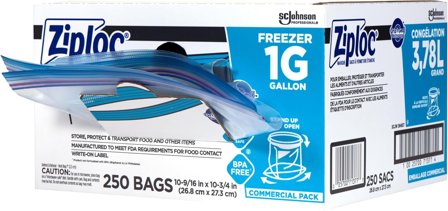 Ziploc® Freezer And Storage Bags, 1 Gallon, Box Of 250 Bags