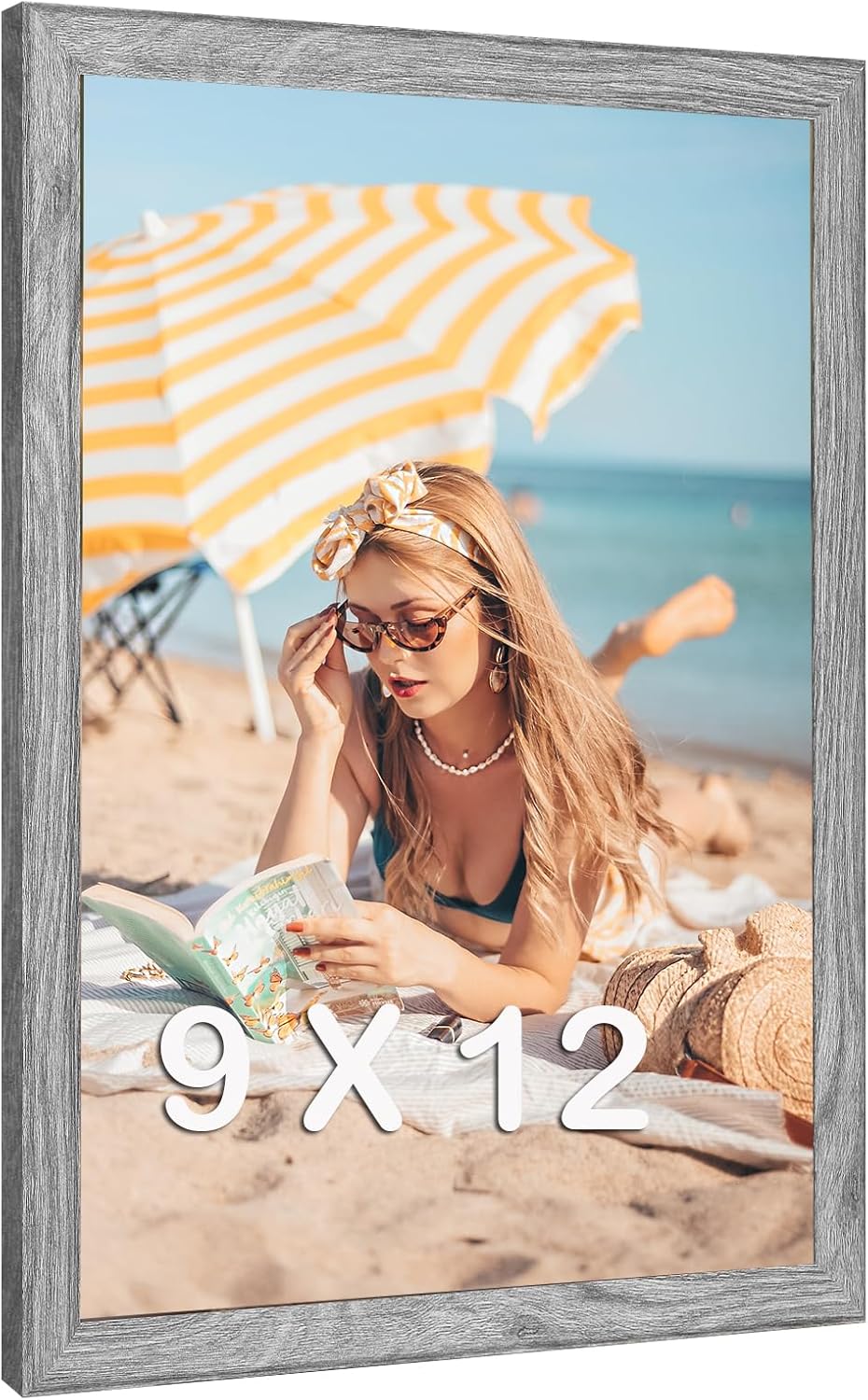 9x12 Wood Frame Gray, Rustic Natural Grey Wooden 12x9in Poster Picture Frame, Distressed 9 x 12inch Woodgrain Gallery Photo Frame with HD Plexiglass, Horizontal Vertical Wall Mounting Display 1pcs