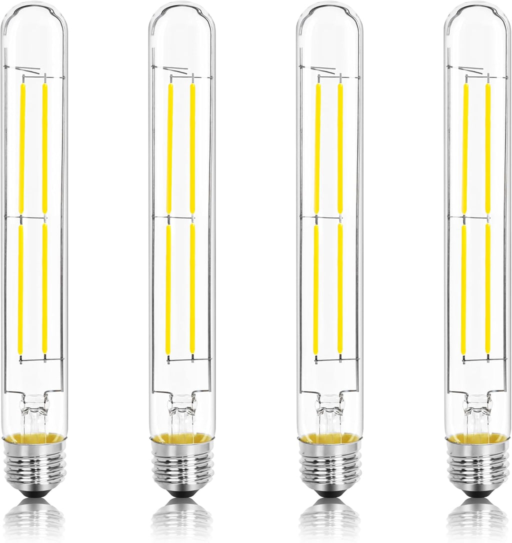 8.9IN LED Light Bulbs E26 Base, 6W 800LM 5000K Daylight White T10 T9 Vintage Edison Bulbs Dimmable, AC 120V Equal 80 Watt Clear Glass Long Tubular Filament Bulb, UL Listed - 4Pack