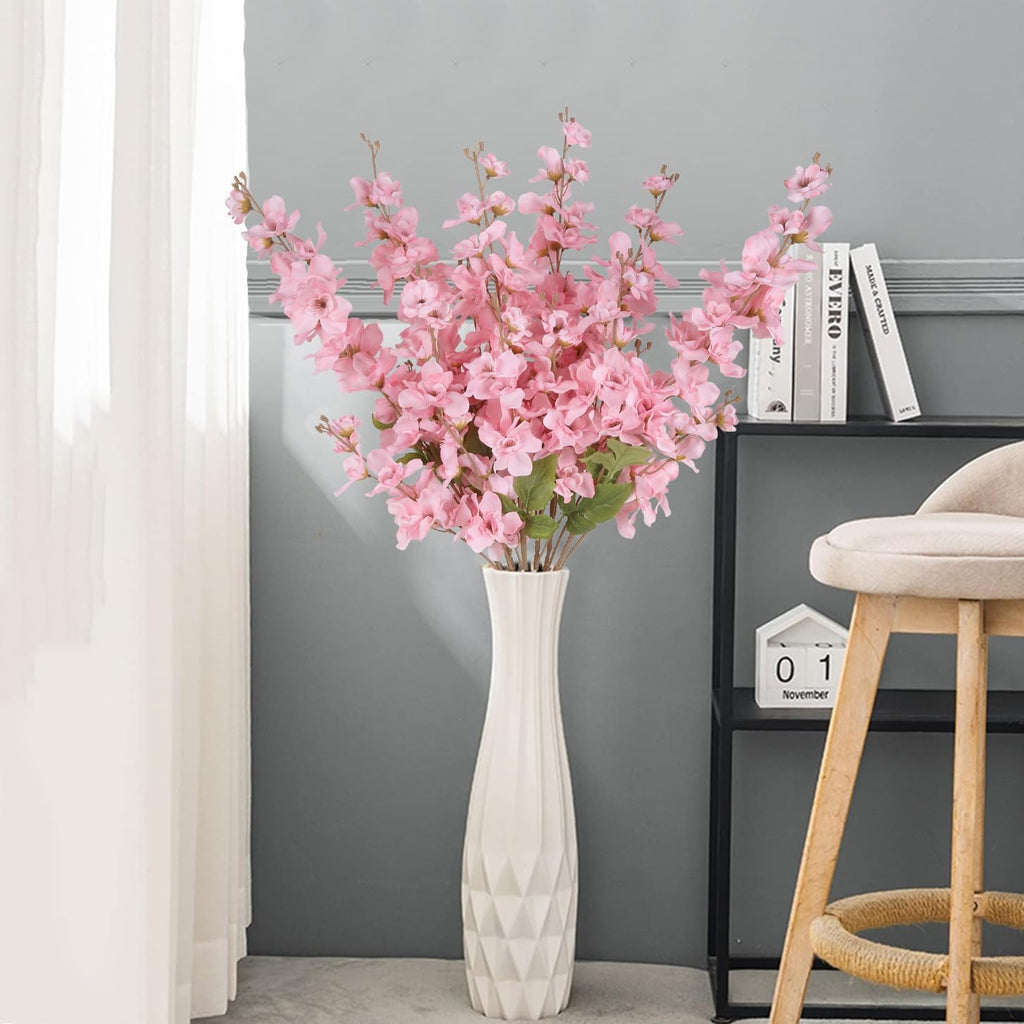 6PCS Long Stem Artificial Delphinium Flowers 35.43'' Pink Fake Larkspur Artificial Flower for Tall Vase Wedding Arrangements Bridal Bouquets Blossoms Flowers for Home Table Decor(Pink)