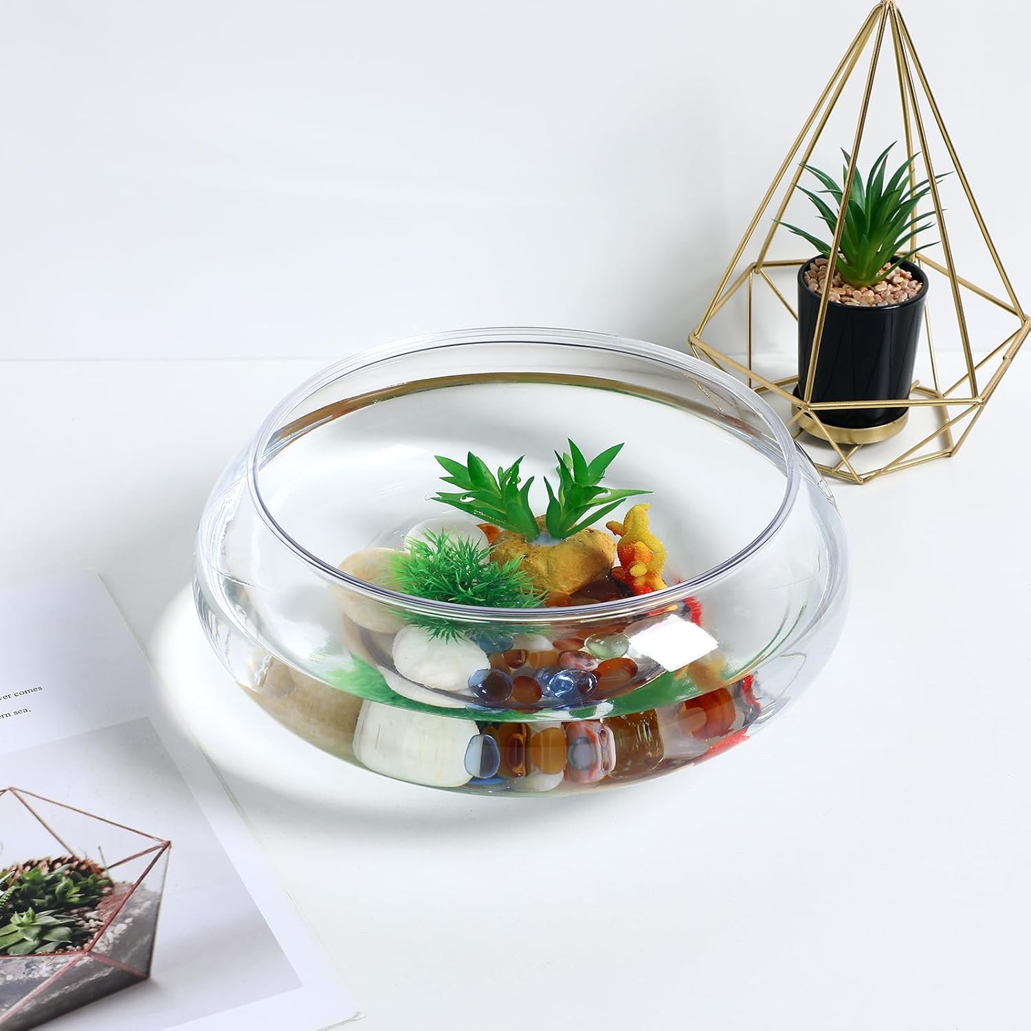 Kisangel Transparent Landscape Fish Tank - 9.52 Inch Acrylic Betta Fish Tank for Small Fishes Durable and Stylish Aquarium for Home and Office Decoration