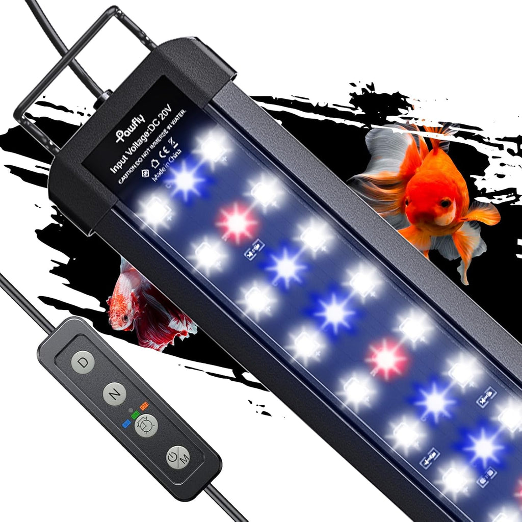 Pawfly 11W Aquarium LED Light for 12 to 18 Inch Extendable Fish Tank Light with Full Spectrum Brilliant White Blue Red Lights with Daytime & Night Modes Timer Auto On/Off Adjustable Brightness