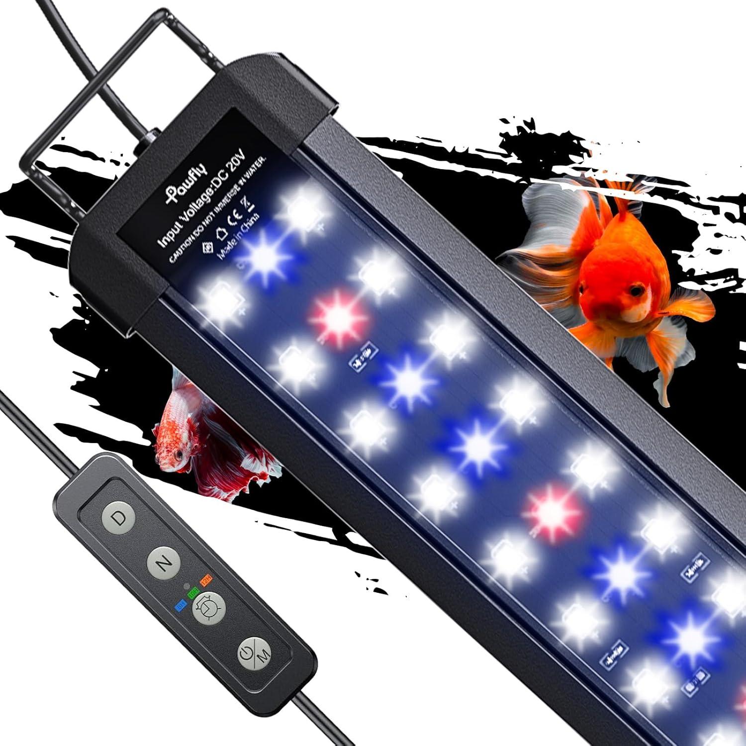 Pawfly 11W Aquarium LED Light for 12 to 18 Inch Extendable Fish Tank Light with Full Spectrum Brilliant White Blue Red Lights with Daytime & Night Modes Timer Auto On/Off Adjustable Brightness