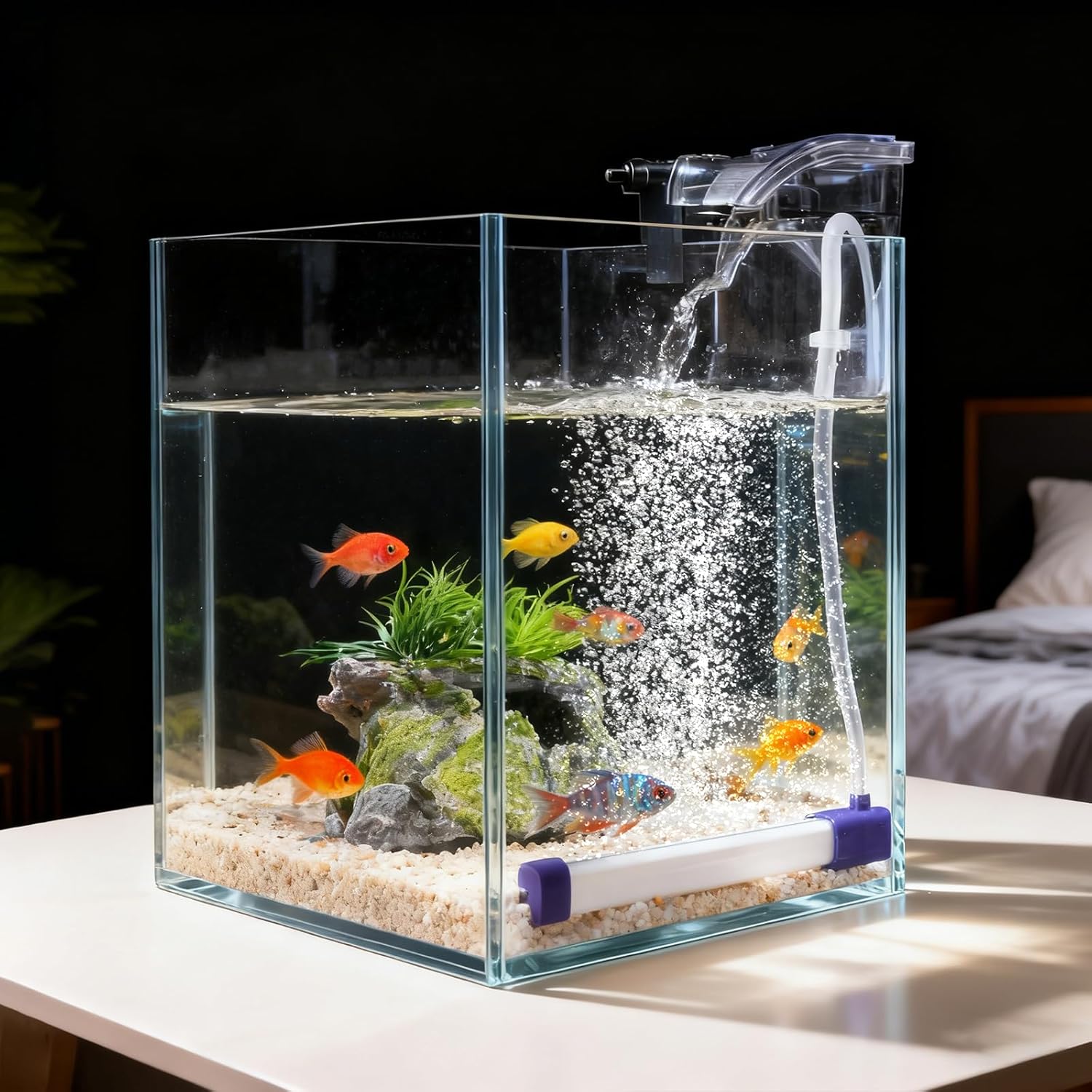 Aquarium Bubbler Fish Tank Bubble Wall with Ultra Fine Bubbles, Self-Sinking Air Stone Strip, Quiet High Oxygen Diffuser Decorations for Freshwater & Saltwater Aquariums（5.9inch）