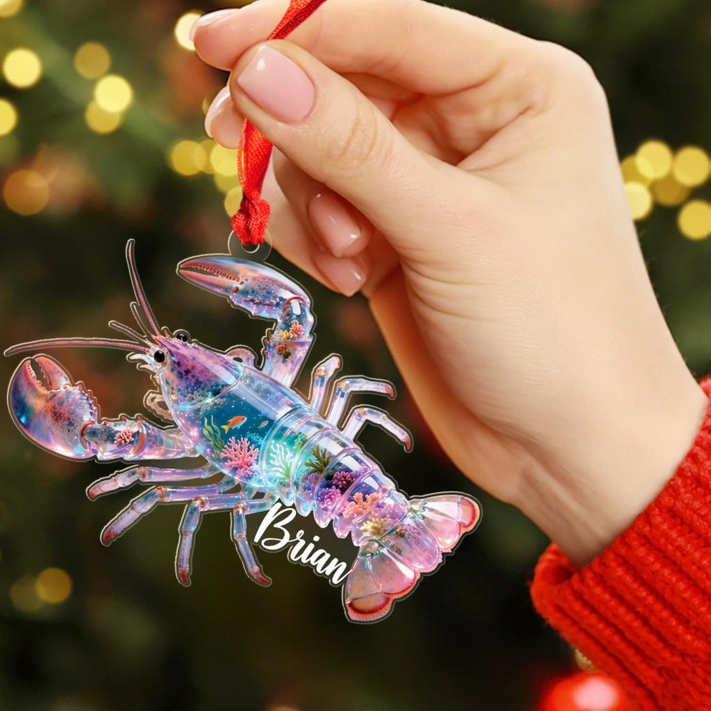 Personalized Lobster Christmas Shaped Ornament with Name, Sea Animal Christmas Ornament 2025, Sea Creatures Xmas Keepsake Gifts for Baby Lobsters Lover, Customized Lobster Acrylic Ornaments