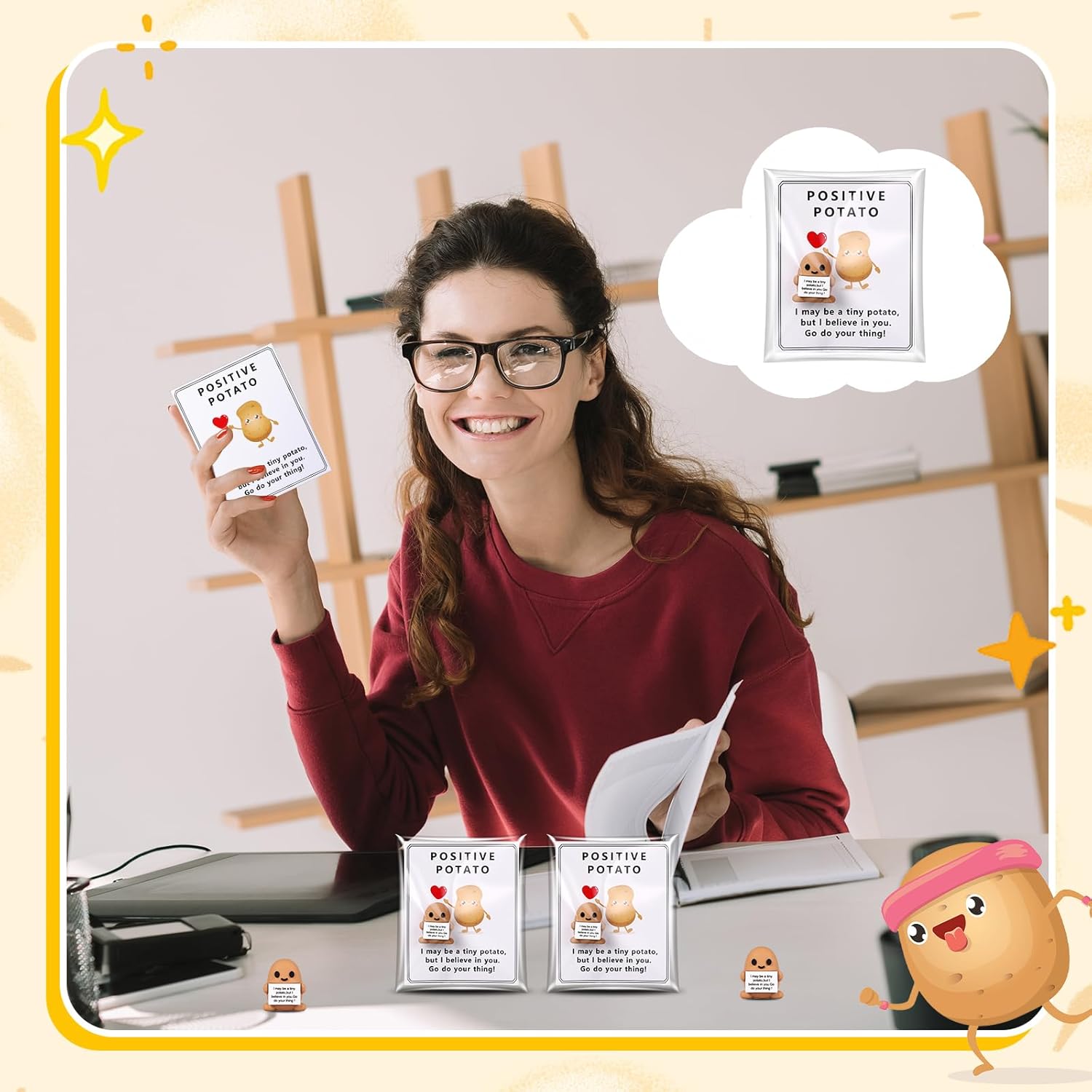 Gejoy 150 Pcs Positive Potato Gift Set Include 50 Mini Rubber Potato 50 Motivational Card 50 Bags Motivational Emotional Support Gifts for Employee Coworker Staff Teacher Team Friends