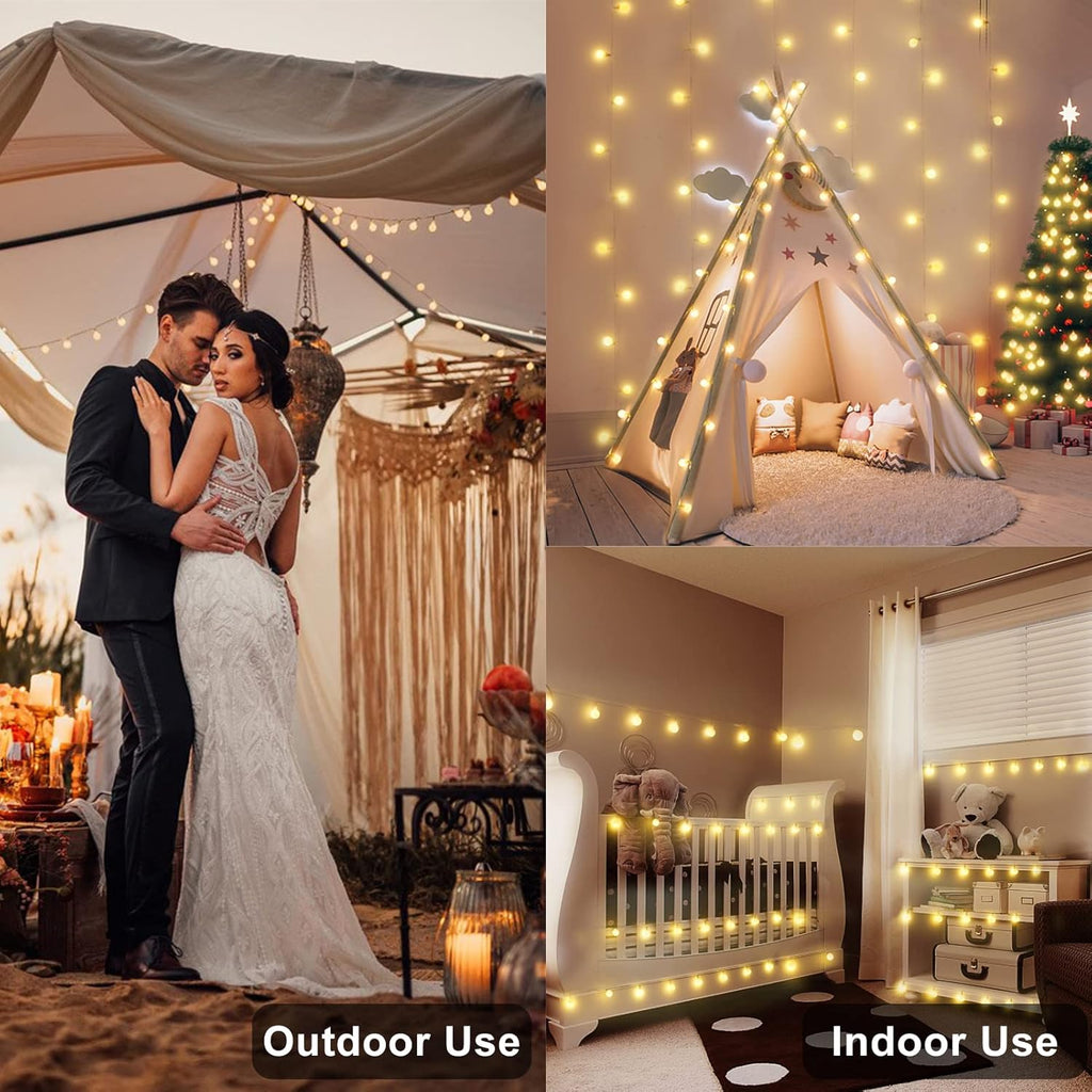 echosari Battery Operated String Lights, 16.5 Feet 50 LED Camping Globe Lights with Remote Timer 8 Modes Frosted Ball Fairy Light for Bedroom Wedding Xmas Tree Party Decoration (Warm White)