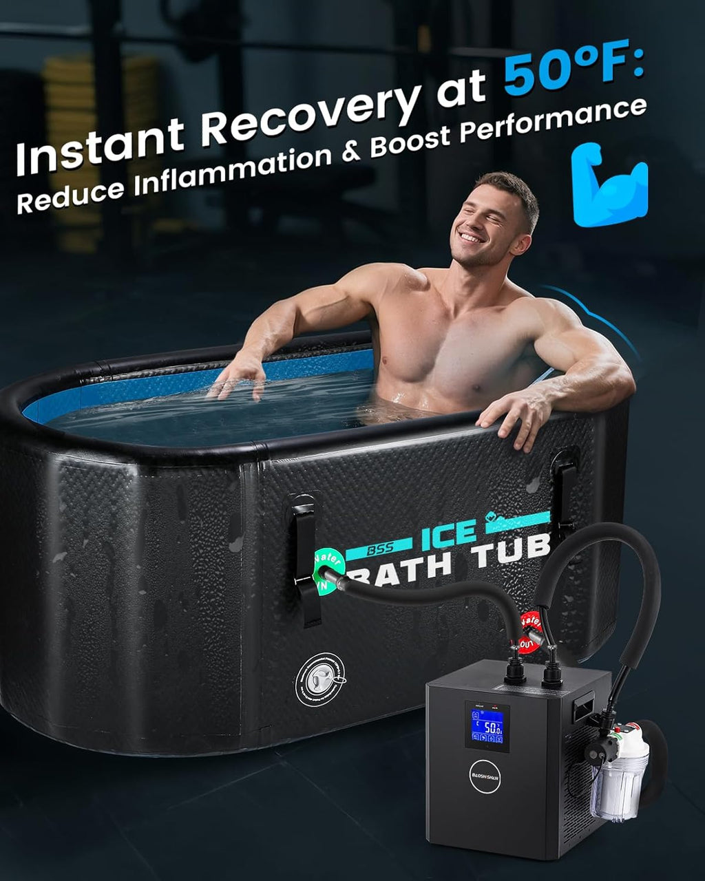 BAOSHISHAN Ice Bath Chiller, 1/3 HP Cold Plunge Chiller, Fast Cooling to 50F, Ultimate Muscle Recovery System, Easy Setup with Insulated Hose, Pump & 3 Micron PP Filter 110V