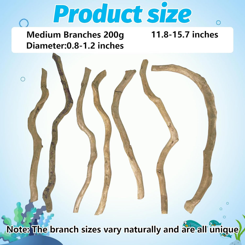 Hamiledyi Natural Driftwood for Aquarium Decor - Red Moor Wood 10"-15" Long Assorted Shapes (200g) Safe Branches for Fish Tank & Reptile Habitat - Natural Aquarium Wood Decorations (Medium Branches)