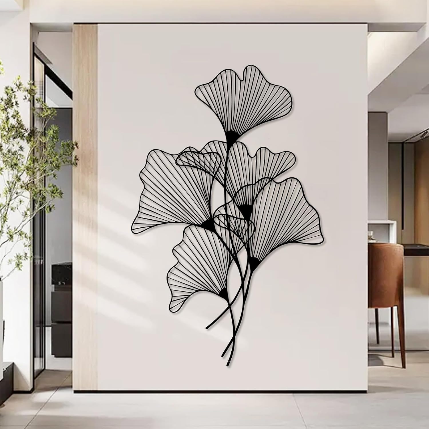 Ginkgo Leaf Metal Wall Art, Gingko Metal Wall Decor, Leaf Wall Art for Living Room, Bedroom, Office(White,41"Hx26"W/105x67cm)