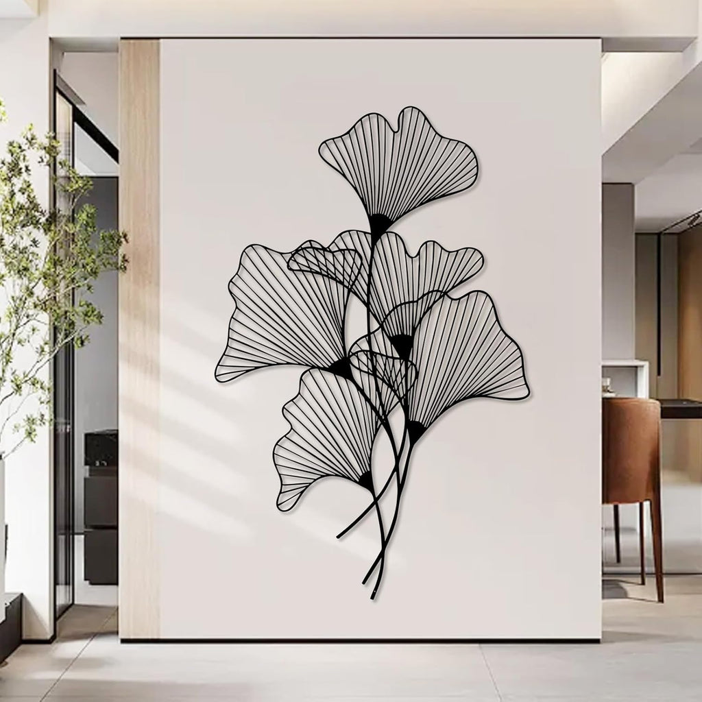 Ginkgo Leaf Metal Wall Art, Gingko Metal Wall Decor, Leaf Wall Art for Living Room, Bedroom, Office(Silver,59"Hx38"W/150x96cm)