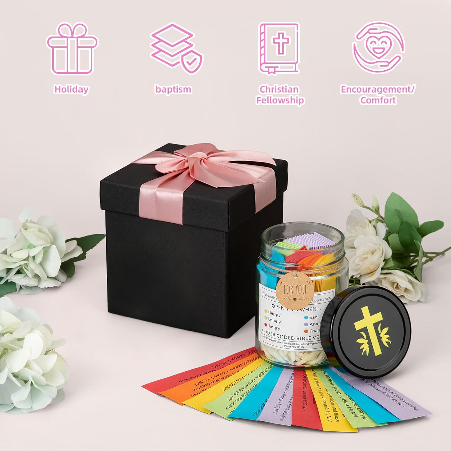 Bible Verse Jar – Christian Gifts for Women and Girls, Christmas Gift for Mom, Baptism Gift for Sister, and a Religious Soul Present for Inspirational, Encouraging, Motivational, Healing, and Faith