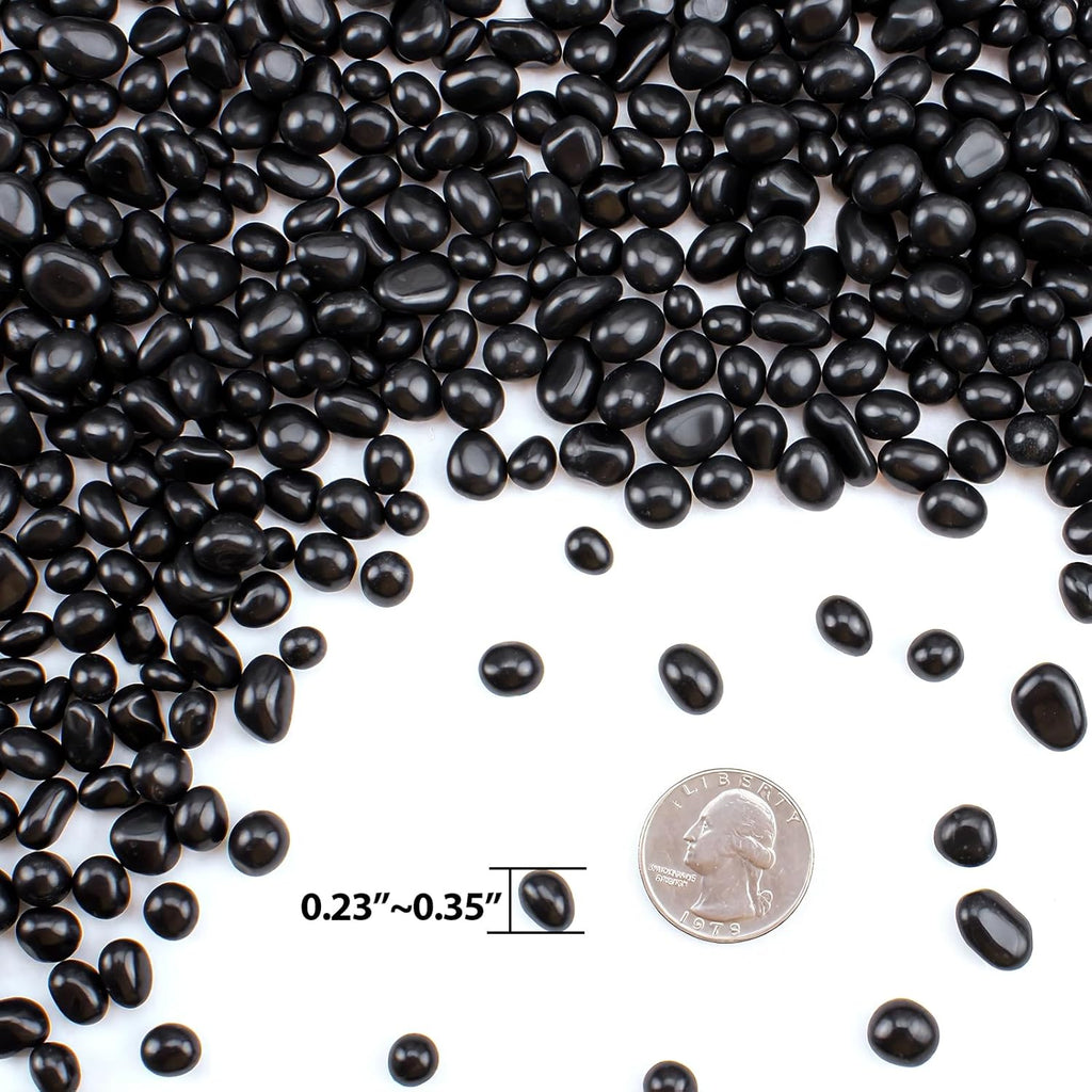 Keedolla 3Lb Aquarium Fish Tank Gravel Rocks Glass Pebbles Gemstones, Glass Stones Vase Filler for Fountain Succulent Plant Decorative Rock Pebble Stone - Black