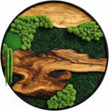 Handmade Olive Wood & Moss Wall Art, Live Edge Round Natural Wall Decor with Preserved Reindeer Moss, Modern Rustic Green Art for Living Room, Office or Entryway Decoration (23 Inches)