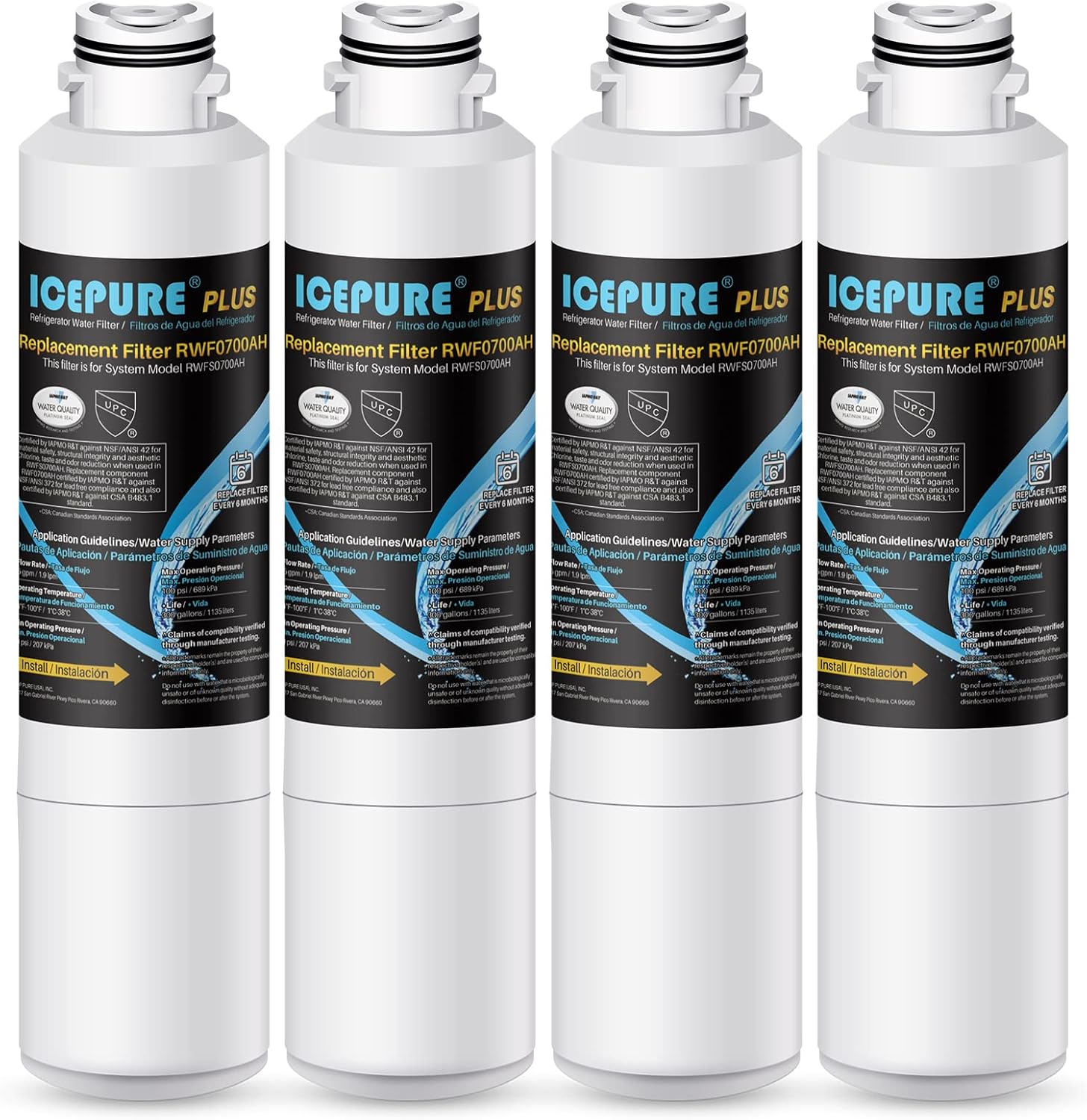 ICEPURE PLUS NSF/ANSI 53&42 DA29-00020B Refrigerator Water Filter,Replacement for Samsung DA97-08006A, DA29-00020A, RF28JBEDBSG, HAF-CIN/EXP, HAF-CIN, KENMORE 469101, RF28HMEDBSR, RF4287HARS,4PACK