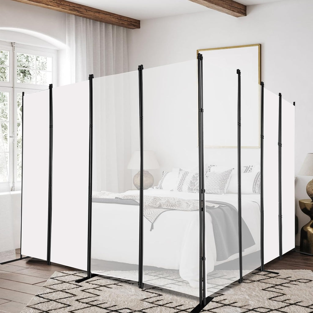 MAYOLIAH 8-Panel White Room Divider 6ft Tall Folding Privacy Screen Portable Office Partition Indoor Wall Separator 160" W X 72" H