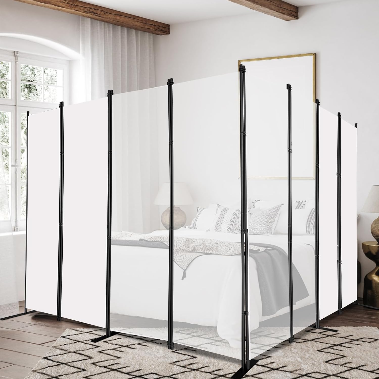MAYOLIAH 8-Panel White Room Divider 6ft Tall Folding Privacy Screen Portable Office Partition Indoor Wall Separator 160" W X 72" H