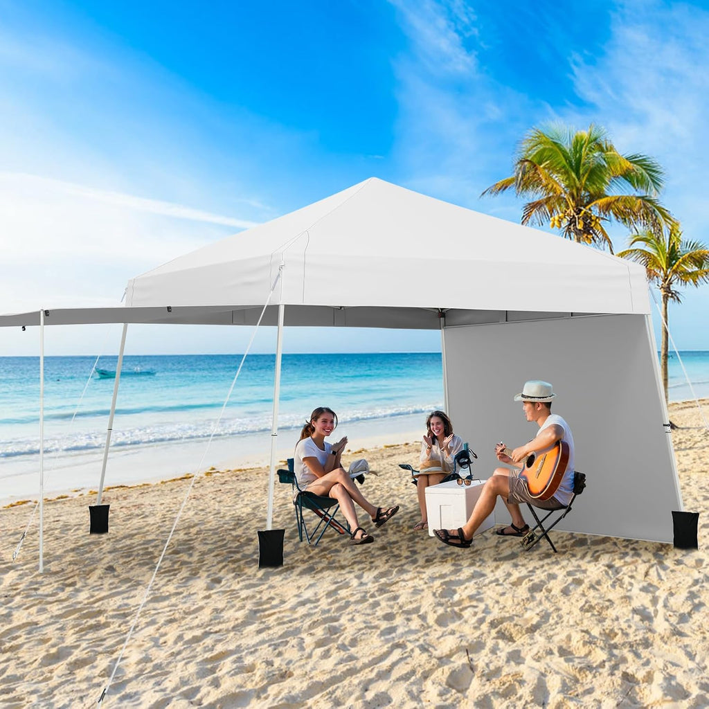 Tangkula 10x9.2 Ft Pop up Canopy with Sidewalls, UPF50+ Outdoor Tent with 8 Stakes, 4 Wind Ropes, Carry Bag, Portable Canopy Tent with Awnings for Camping, Patio, Market