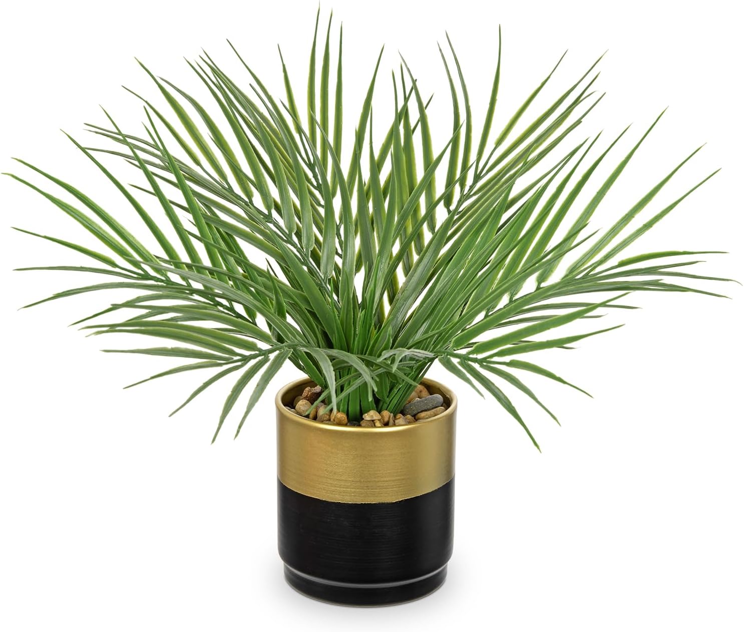 Hollyone Large Artificial Potted Plants Fake Palm Plants 13" Faux Tropical Palm Plant Tree in Gold and Black Metal Pots for Home Room Office House Indoor Decoration