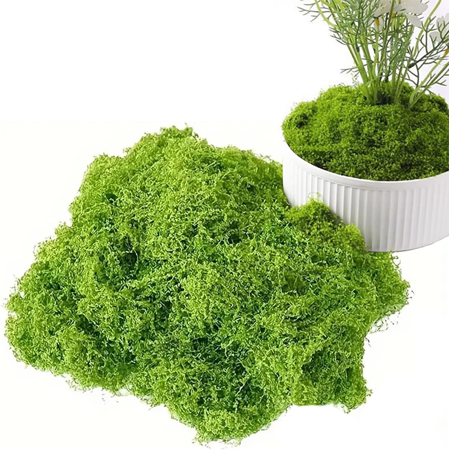 Fake Green Moss for Decorating, Artificial Moss for Aquarium Model Crafts Table Centerpieces Decor (Green, 200g/7oz)