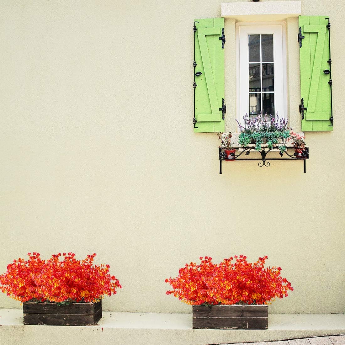 20 Bundles Artificial Flowers, Fake Artificial Greenery UV Resistant No Fade Faux Plastic Plants for Wedding Bridle Bouquet Indoor Outdoor Home Garden Kitchen Office Table Vase (Red)