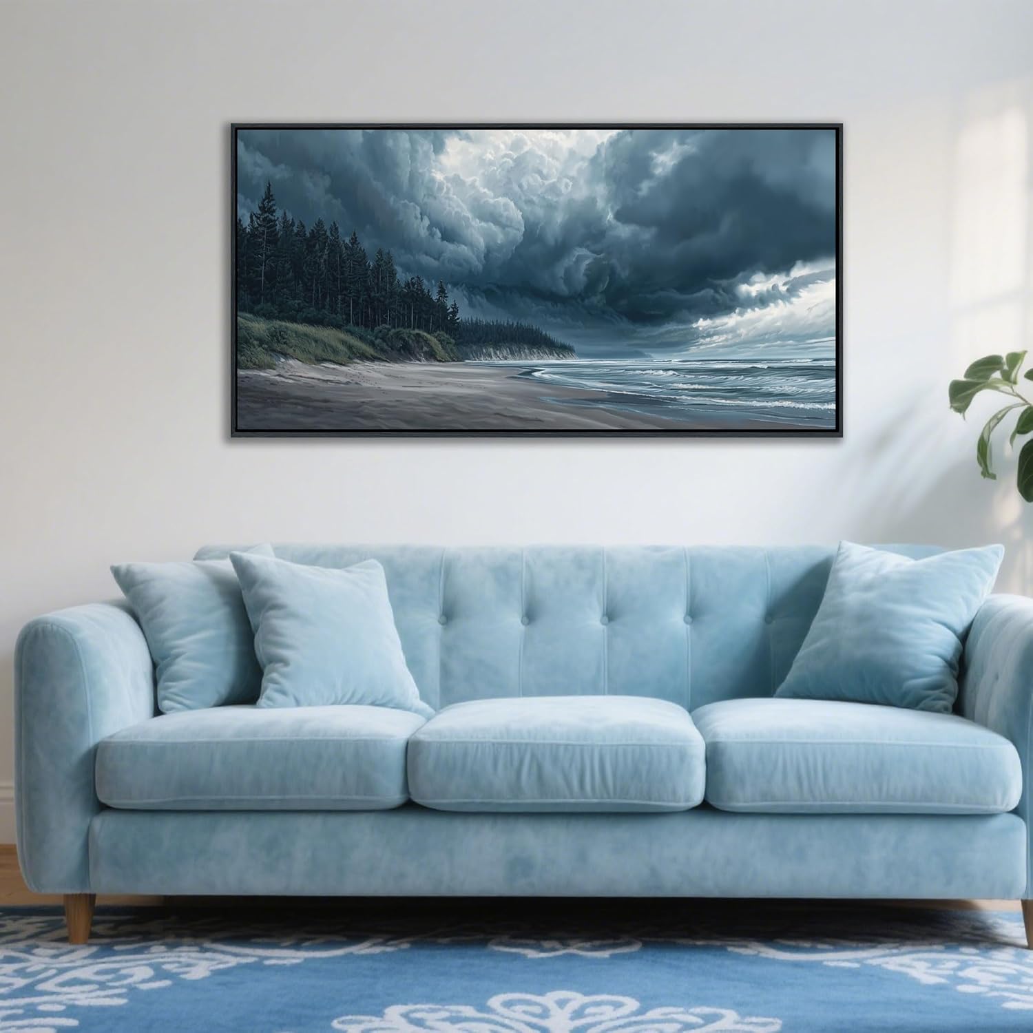 YDYSUNE Beach Wall Art Navy Blue Picture Coastal Sea Wave Wall Decor Canvas Print Pictures for Living Room Bedroom Decoration,Forest Framed Artwork Decor Size 20x40 Inches
