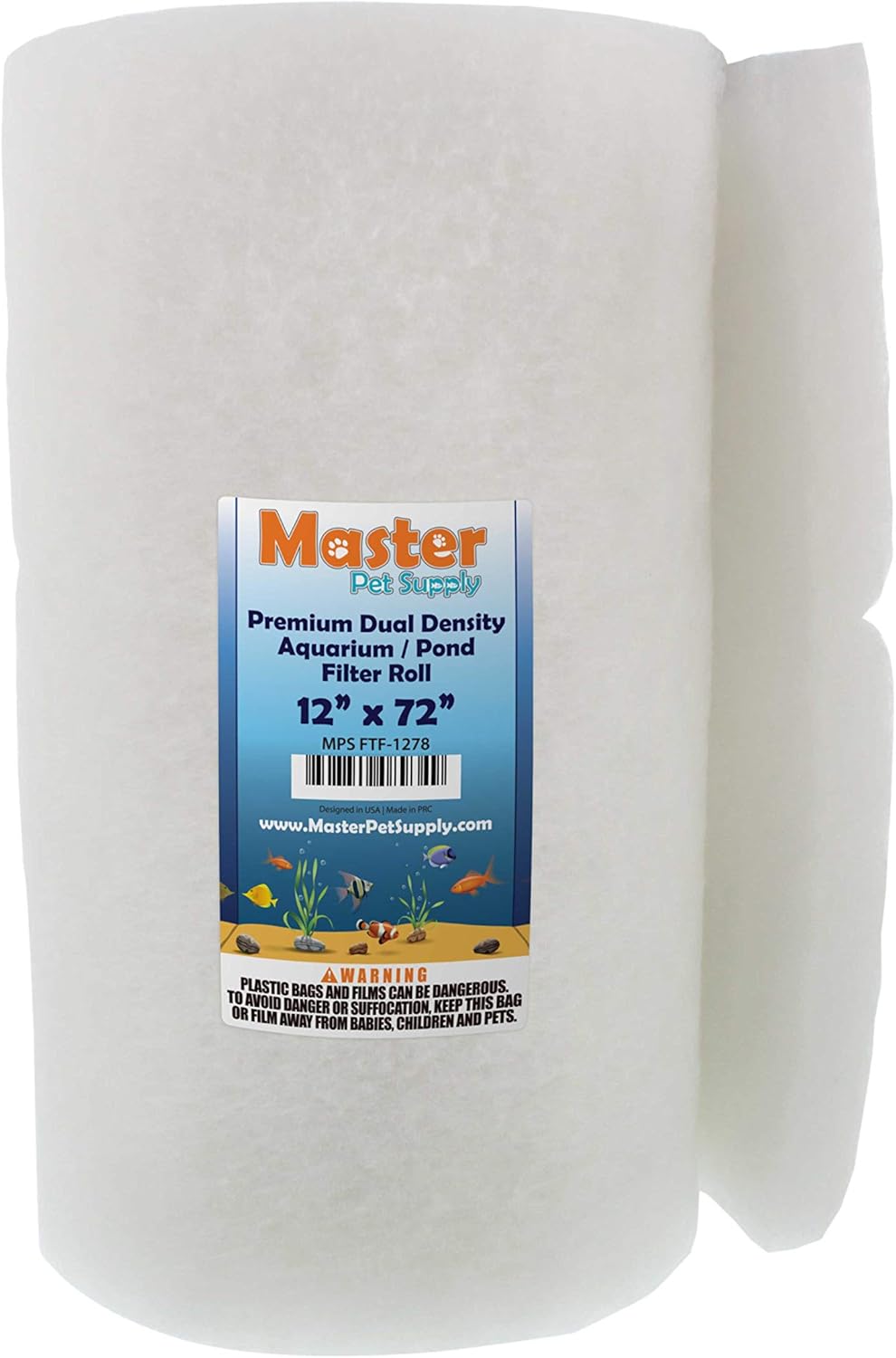 Master Pet Supply Premium Dual Density Aquarium Filter Pad Roll, Cut to Fit 12" by 72" Filtration Media for Freshwater, Saltwater Aquariums, Koi Ponds, Fish Reef Tank, Terrariums - Crystal Clear Water