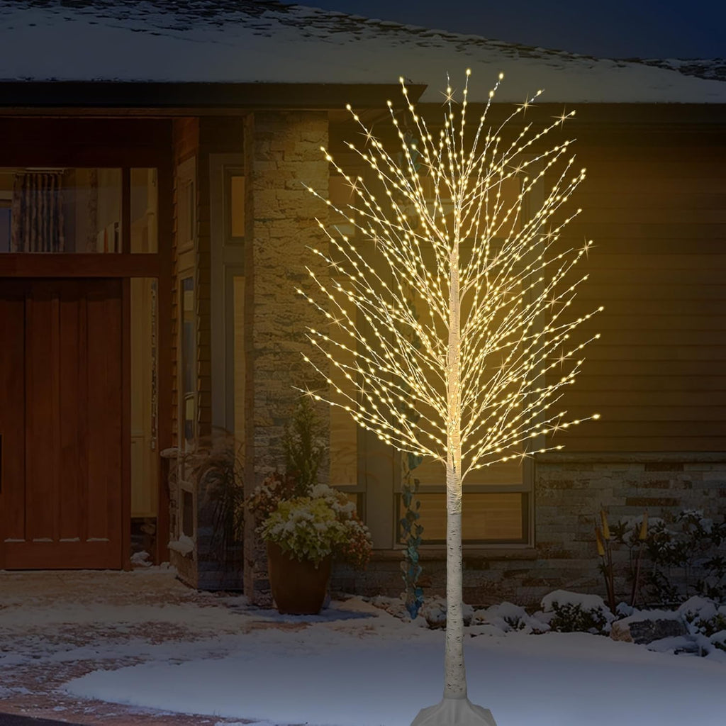 7FT Lighted Birch Tree with 1200 LED Warm White Lights, 8 Twinkle Modes, Timer, Dimmable Artificial Light Up Twig Christmas Tree for Indoor Outdoor Xmas Holiday Party Decor