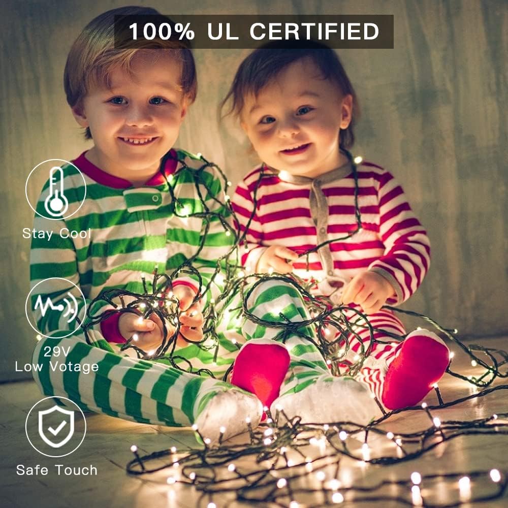 AmyHomie Color Changing Christmas Lights, 108Ft 300LED White Warm White String Lights, 8 Modes Waterproof Fairy String Lights for Outdoor & Indoor Christmas Tree Home Patio Garden Decor